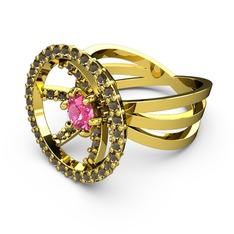 Mayra Çember Yüzük - Dumanlı kuvars ve pembe kuvars 18 ayar altın yüzük #139go3y