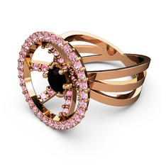 Mayra Çember Yüzük - Pembe kuvars ve siyah zirkon 925 ayar rose altın kaplama gümüş yüzük #13xncs0