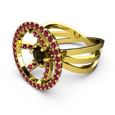 Mayra Çember Yüzük - Rodolit garnet ve dumanlı kuvars 8 ayar altın yüzük #144ww2v