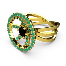 Mayra Çember Yüzük - Kök zümrüt ve siyah zirkon 14 ayar altın yüzük #14eusi4