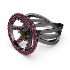 Rodolit garnet ve peridot 925 ayar siyah rodyum kaplama gümüş yüzük