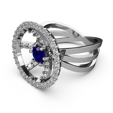 Swarovski ve lab safir 8 ayar beyaz altın yüzük