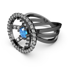 Mayra Çember Yüzük - Swarovski ve akuamarin 925 ayar siyah rodyum kaplama gümüş yüzük #154cyal