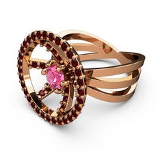 Garnet ve pembe kuvars 8 ayar rose altın yüzük