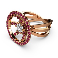 Rodolit garnet ve beyaz zirkon 14 ayar rose altın yüzük