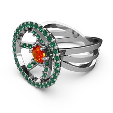 Yeşil kuvars ve sitrin 8 ayar beyaz altın yüzük