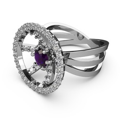 Swarovski ve ametist 8 ayar beyaz altın yüzük