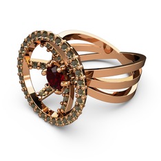 Mayra Çember Yüzük - Dumanlı kuvars ve garnet 925 ayar rose altın kaplama gümüş yüzük #18weec0