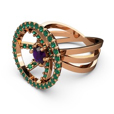 Mayra Çember Yüzük - Yeşil kuvars ve ametist 18 ayar rose altın yüzük #19pb7t5