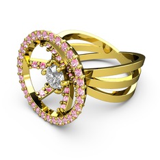 Pembe kuvars ve swarovski 8 ayar altın yüzük