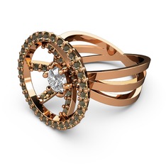 Mayra Çember Yüzük - Dumanlı kuvars ve pırlanta 925 ayar rose altın kaplama gümüş yüzük (0.855 karat) #1a727it