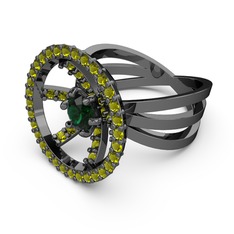 Mayra Çember Yüzük - Peridot ve yeşil kuvars 925 ayar siyah rodyum kaplama gümüş yüzük #1ay2v8o