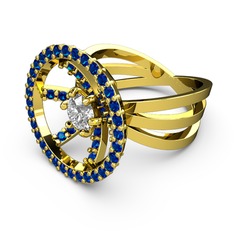 Lab safir ve swarovski 18 ayar altın yüzük
