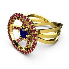 Rodolit garnet ve lab safir 18 ayar altın yüzük