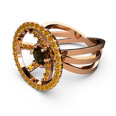 Mayra Çember Yüzük - Sitrin ve dumanlı kuvars 925 ayar rose altın kaplama gümüş yüzük #1c7wk40