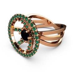 Mayra Çember Yüzük - Yeşil kuvars ve siyah zirkon 14 ayar rose altın yüzük #1cinv8t