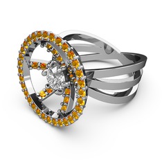 Mayra Çember Yüzük - Sitrin ve pırlanta 14 ayar beyaz altın yüzük (0.855 karat) #1d5twfk