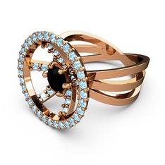 Mayra Çember Yüzük - Akuamarin ve siyah zirkon 925 ayar rose altın kaplama gümüş yüzük #1d65lvg