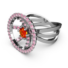 Mayra Çember Yüzük - Pembe kuvars ve sitrin 18 ayar beyaz altın yüzük #1dq3bh7