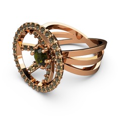 Mayra Çember Yüzük - Dumanlı kuvars ve peridot 925 ayar rose altın kaplama gümüş yüzük #1e8bg33