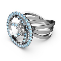 Akuamarin ve swarovski 18 ayar beyaz altın yüzük