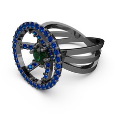 Mayra Çember Yüzük - Lab safir ve yeşil kuvars 925 ayar siyah rodyum kaplama gümüş yüzük #1ew1wso