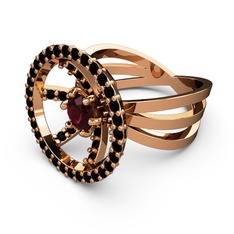 Siyah zirkon ve rodolit garnet 18 ayar rose altın yüzük