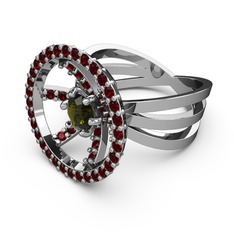 Mayra Çember Yüzük - Garnet ve peridot 8 ayar beyaz altın yüzük #1g32xnx