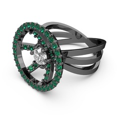 Mayra Çember Yüzük - Yeşil kuvars ve beyaz zirkon 925 ayar siyah rodyum kaplama gümüş yüzük #1hruggj