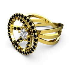 Mayra Çember Yüzük - Siyah zirkon ve swarovski 18 ayar altın yüzük #1i1135y
