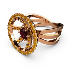 Mayra Çember Yüzük - Sitrin ve rodolit garnet 18 ayar rose altın yüzük #1j3q28z