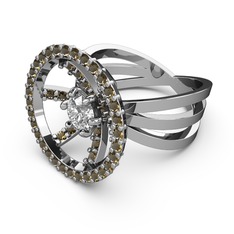 Dumanlı kuvars ve swarovski 14 ayar beyaz altın yüzük