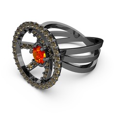 Dumanlı kuvars ve sitrin 925 ayar siyah rodyum kaplama gümüş yüzük