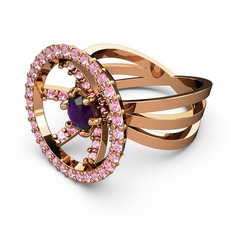 Pembe kuvars ve ametist 14 ayar rose altın yüzük