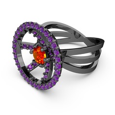 Mayra Çember Yüzük - Ametist ve sitrin 925 ayar siyah rodyum kaplama gümüş yüzük #1ju1w04