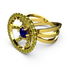 Peridot ve lab safir 18 ayar altın yüzük