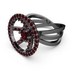 Mayra Çember Yüzük - Garnet ve rodolit garnet 925 ayar siyah rodyum kaplama gümüş yüzük #1lnxtbi
