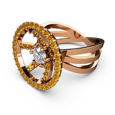 Sitrin ve swarovski 925 ayar rose altın kaplama gümüş yüzük