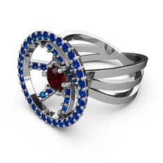 Lab safir ve garnet 14 ayar beyaz altın yüzük