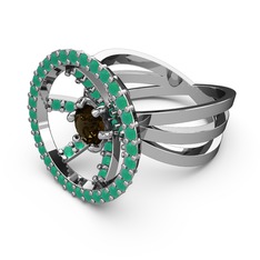 Mayra Çember Yüzük - Kök zümrüt ve dumanlı kuvars 8 ayar beyaz altın yüzük #1ms672e