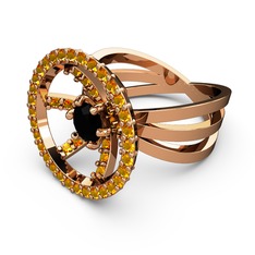 Mayra Çember Yüzük - Sitrin ve siyah zirkon 14 ayar rose altın yüzük #1n4nyrn