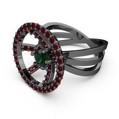 Mayra Çember Yüzük - Garnet ve yeşil kuvars 925 ayar siyah rodyum kaplama gümüş yüzük #1nj6i16