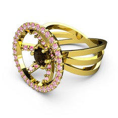 Pembe kuvars ve dumanlı kuvars 8 ayar altın yüzük