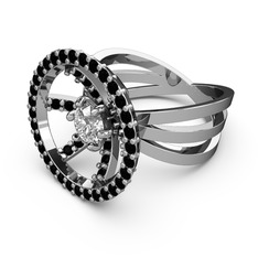 Siyah zirkon ve swarovski 8 ayar beyaz altın yüzük