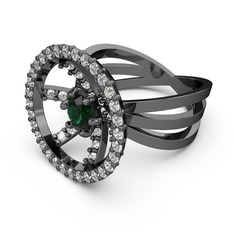 Mayra Çember Yüzük - Swarovski ve yeşil kuvars 925 ayar siyah rodyum kaplama gümüş yüzük #1sgpefa