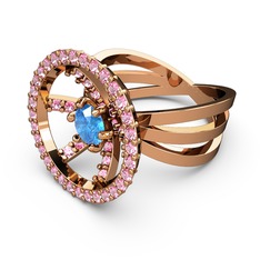 Mayra Çember Yüzük - Pembe kuvars ve akuamarin 925 ayar rose altın kaplama gümüş yüzük #1synank