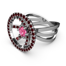 Garnet ve pembe kuvars 8 ayar beyaz altın yüzük