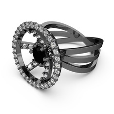 Swarovski ve siyah zirkon 925 ayar siyah rodyum kaplama gümüş yüzük