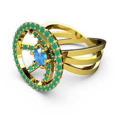 Mayra Çember Yüzük - Kök zümrüt ve akuamarin 8 ayar altın yüzük #1vfi2ad