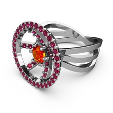 Rodolit garnet ve sitrin 18 ayar beyaz altın yüzük